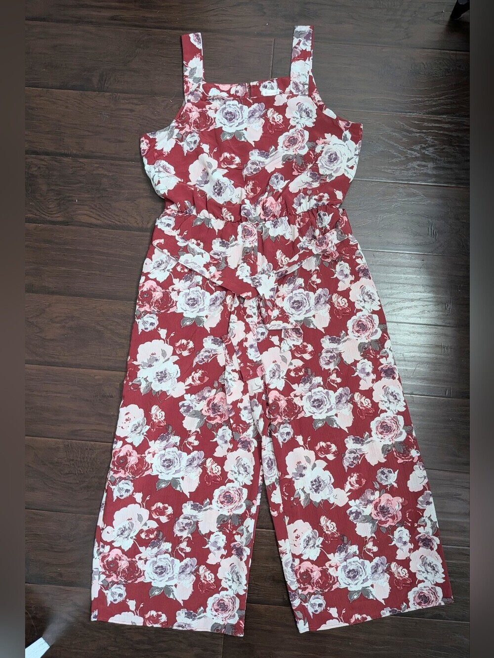 Floral Red Wide-Leg Jumpsuit